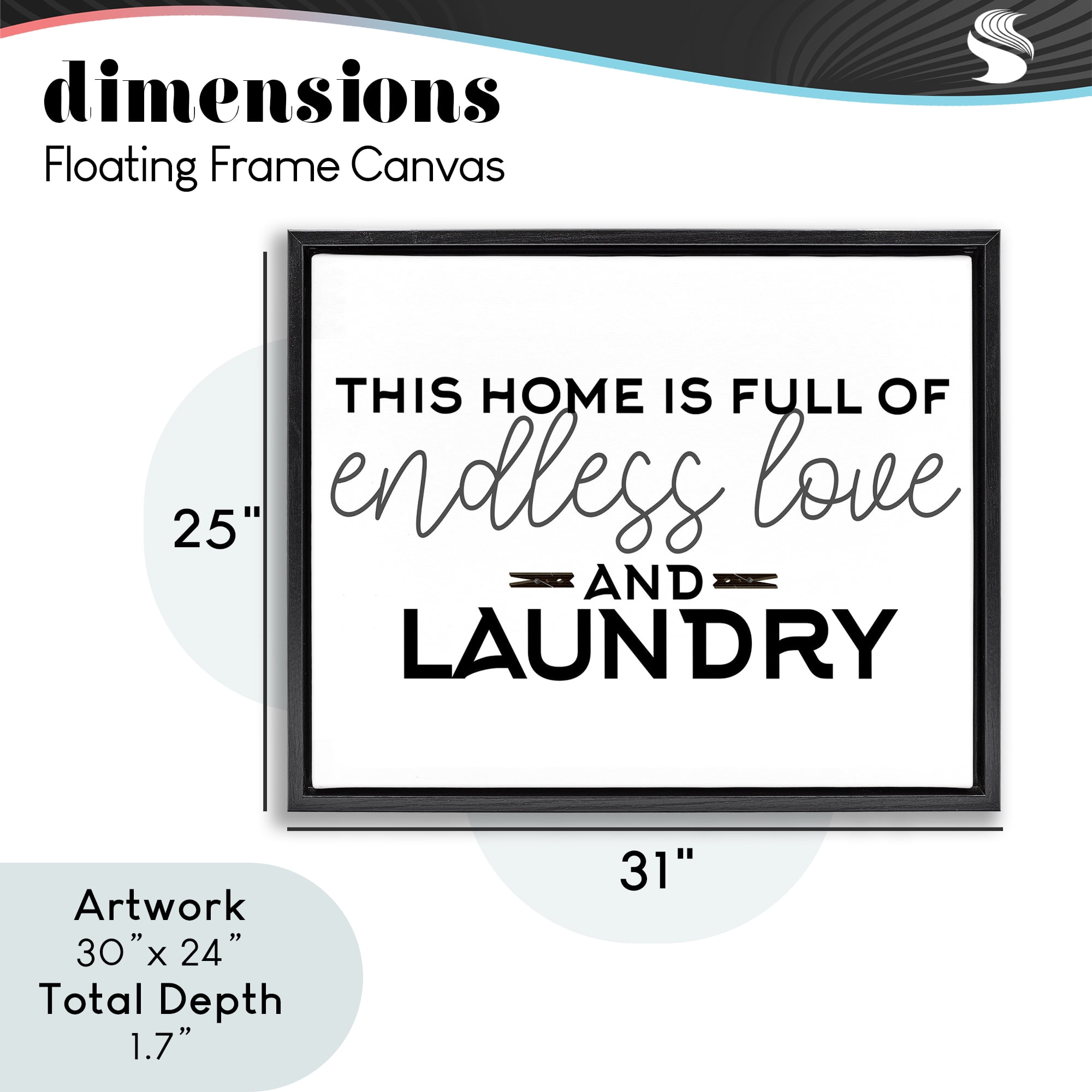 Endless Love & Laundry Minimal Black Framed Floater Canvas Wall Art, design by Kim Allen