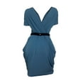 thumbnail image 2 of eVogues Plus size Deep V-Neck Wrap Bodice Dress Storm Blue, 2 of 4