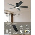 thumbnail image 2 of 52 Inch Black Ceiling Fans with Lights and Remote/APP Control, 3CCT Dimmable, Flush Mount, Double-Sided Blades, Quiet Reversible DC Motor, 6 Speeds, Low Profile Ceiling Fan for Living Room Bedroom, 2 of 9