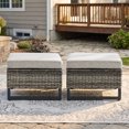 thumbnail image 2 of Giantfurnni Outdoor Patio Ottomans,All-Weather Wicker Ottomans Set of 2 with Cushions,Patio Footrest for Balcony Deck Porch Poolside,Gray Wicker, 2 of 8