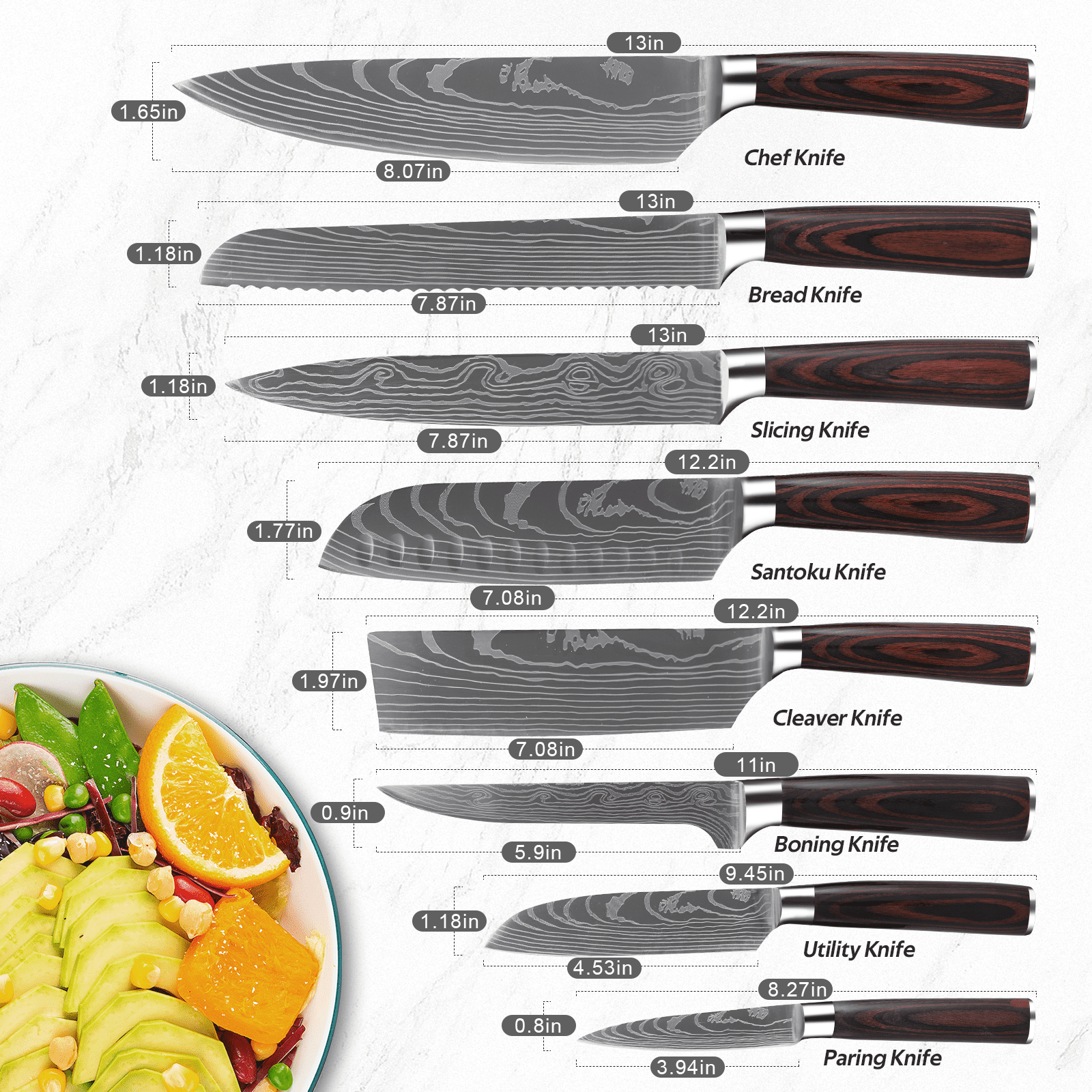 Oserlo 5 Piece Japanese Chef Knife Set, High Carbon Stainless Steel Knife  Sets for Kitchen with Block, Chef/Santoku/Cleaver/Utility/Paring Knife 