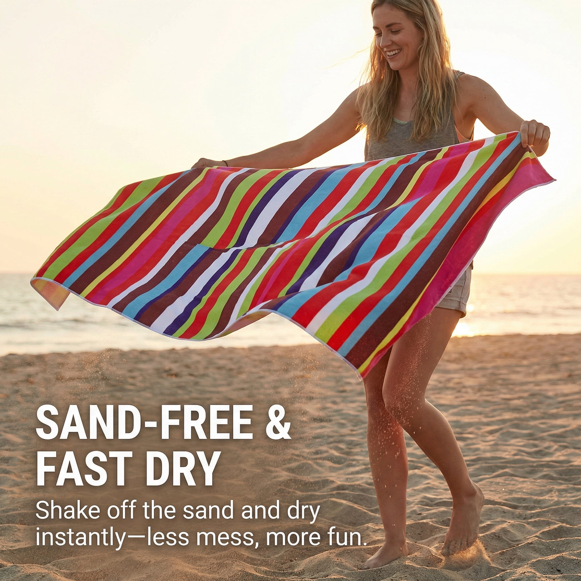 Unique Bargains Colorful Striped Super Absorbent Beach Towel Multicolor 2 Pack