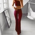 thumbnail image 2 of Women Bell Bottom High Waist Ruffle Pants Solid Slim Fit Trousers Yoga Pants Wide Leg Pants, 2 of 4