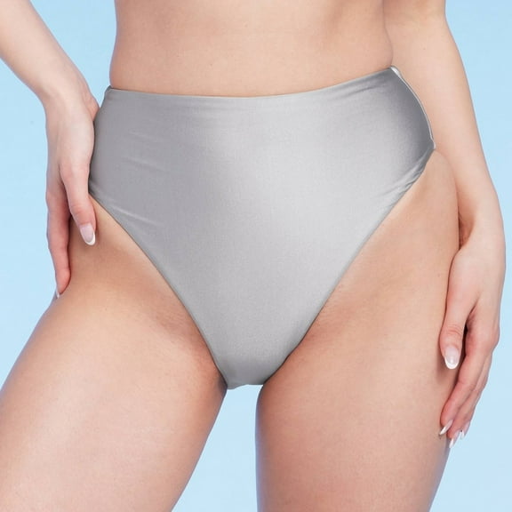 Women's High Waist High Leg Cheeky Bikini Bottom - Shade & Shore‚Ñ¢ Silver Shine XL