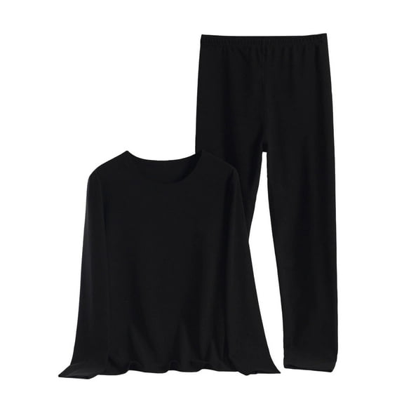 Htigea Long Johns Thermal Underwear Sets for Women Soft Comfy Base Layer Crew Neck Tops and Bottoms 2 Pieces Black XL