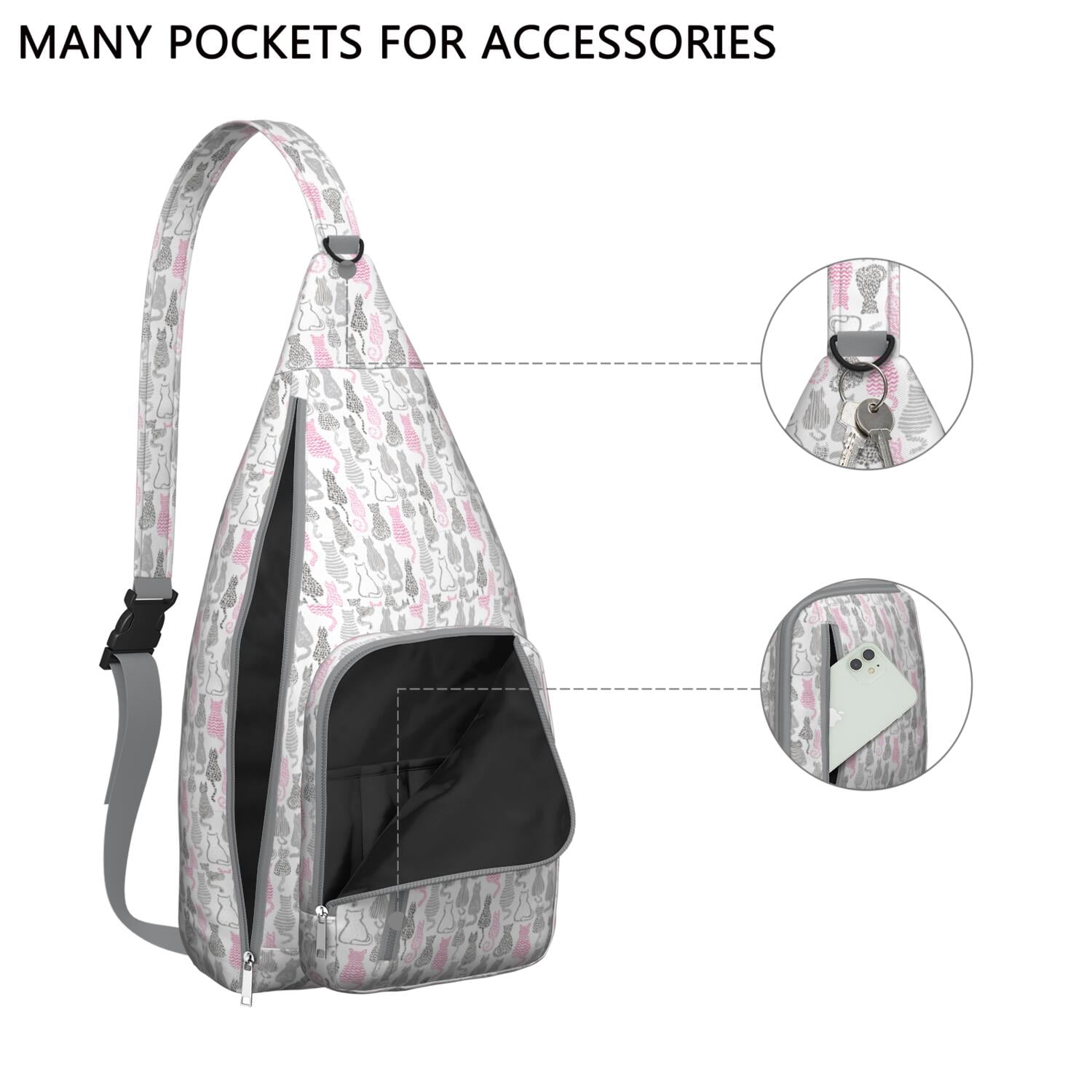 Floral Cat Shoulder Bag - Hand-drawn Cat Graphic Sling Backpack (Lightweight & Breathable, Organized Storage)