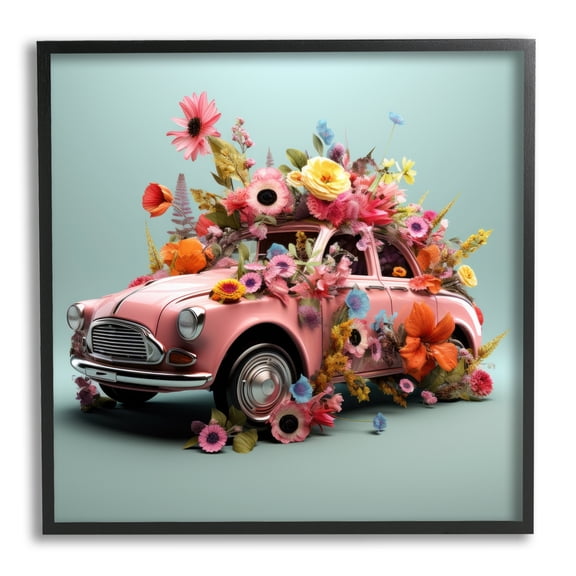 Stupell Industries Blooming Florals Antique Car Transportation Painting Black Framed Art Print Wall Art, 12 x 12