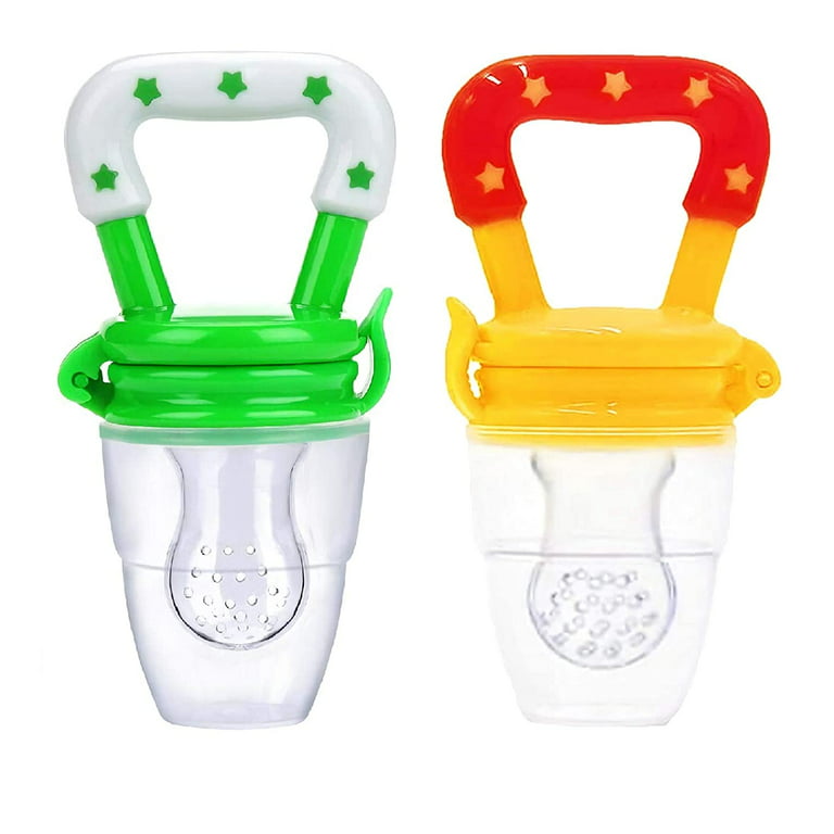 Baby Pacifier Food and Fruit Feeder, Silicone Teether, Small Size for Baby  Girl/Boy 3-6 Months Old, Green & Yellow - 2 Pack