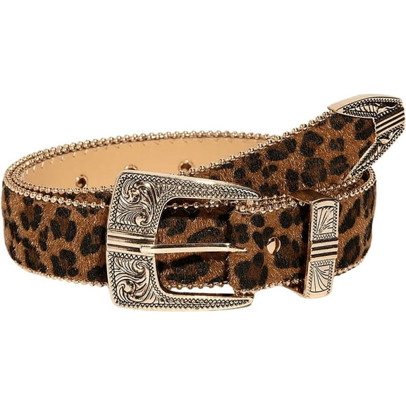 LinYooLi Women's Carved Pattern Leopard Print PU Leather Wide Buckle Belt