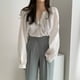 thumbnail image 4 of Camisa de mujer manga larga con cuello en V blusa suelta informal transpirable, blanco sidaley AP001131-01, 4 of 7