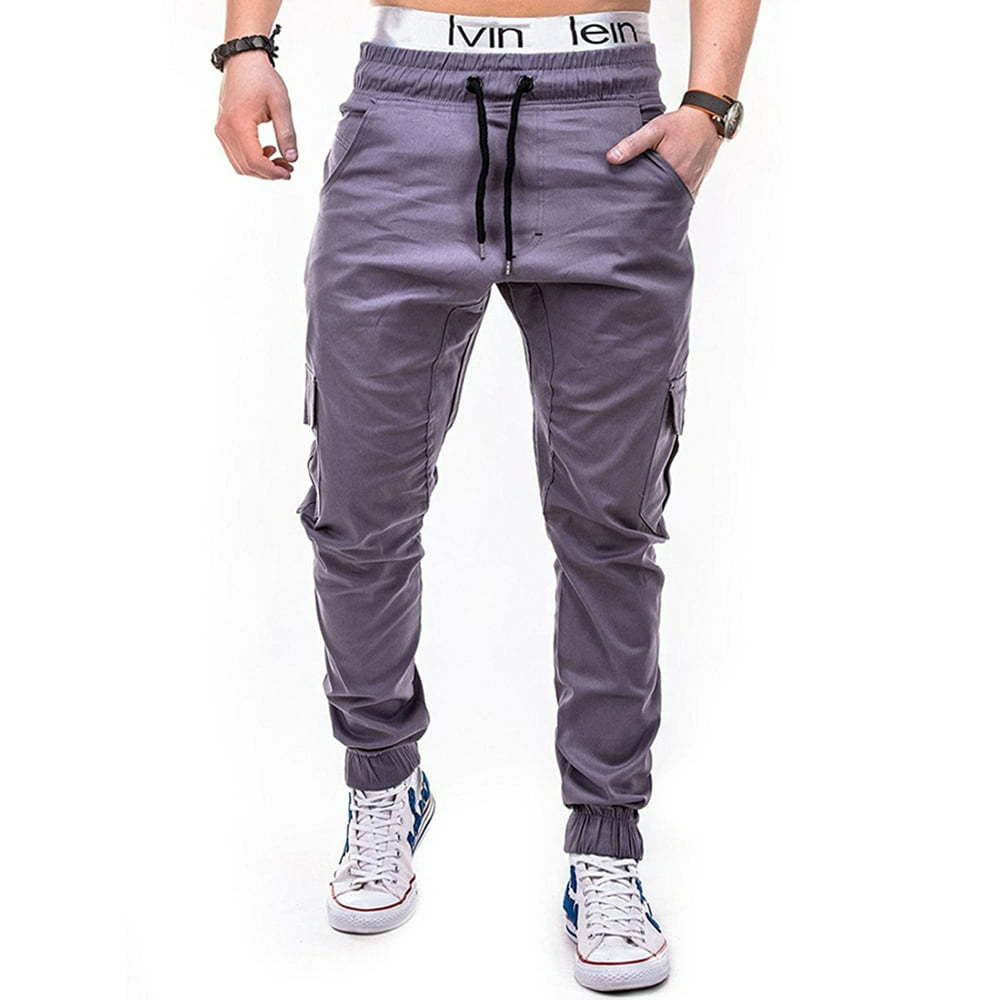 MAWCLOS - MAWCLOS Mens Athletic Pocket Chino Cargo Pants Elastic Waist Workout Training Track