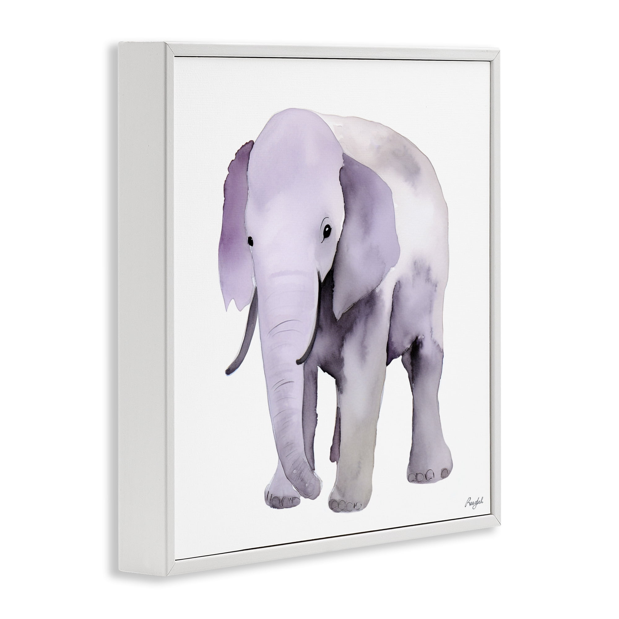 Stupell Industries Kid's Minimal Elephant White Framed Giclee Art, design by Roozbeh