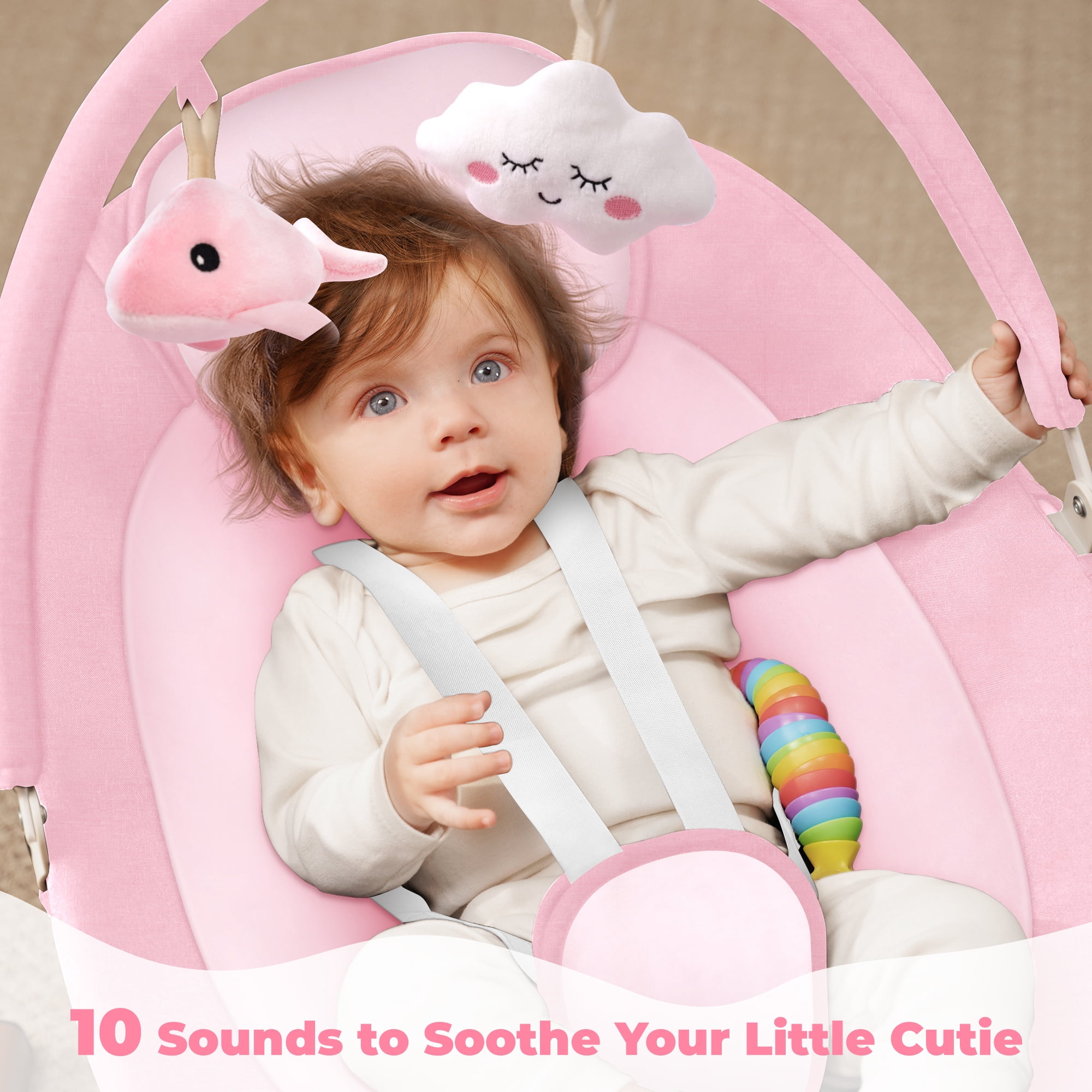 Babyeap Baby Swing for Infants, Electric Swing with 5 Swing Speeds and 10 Lullabies, Pink