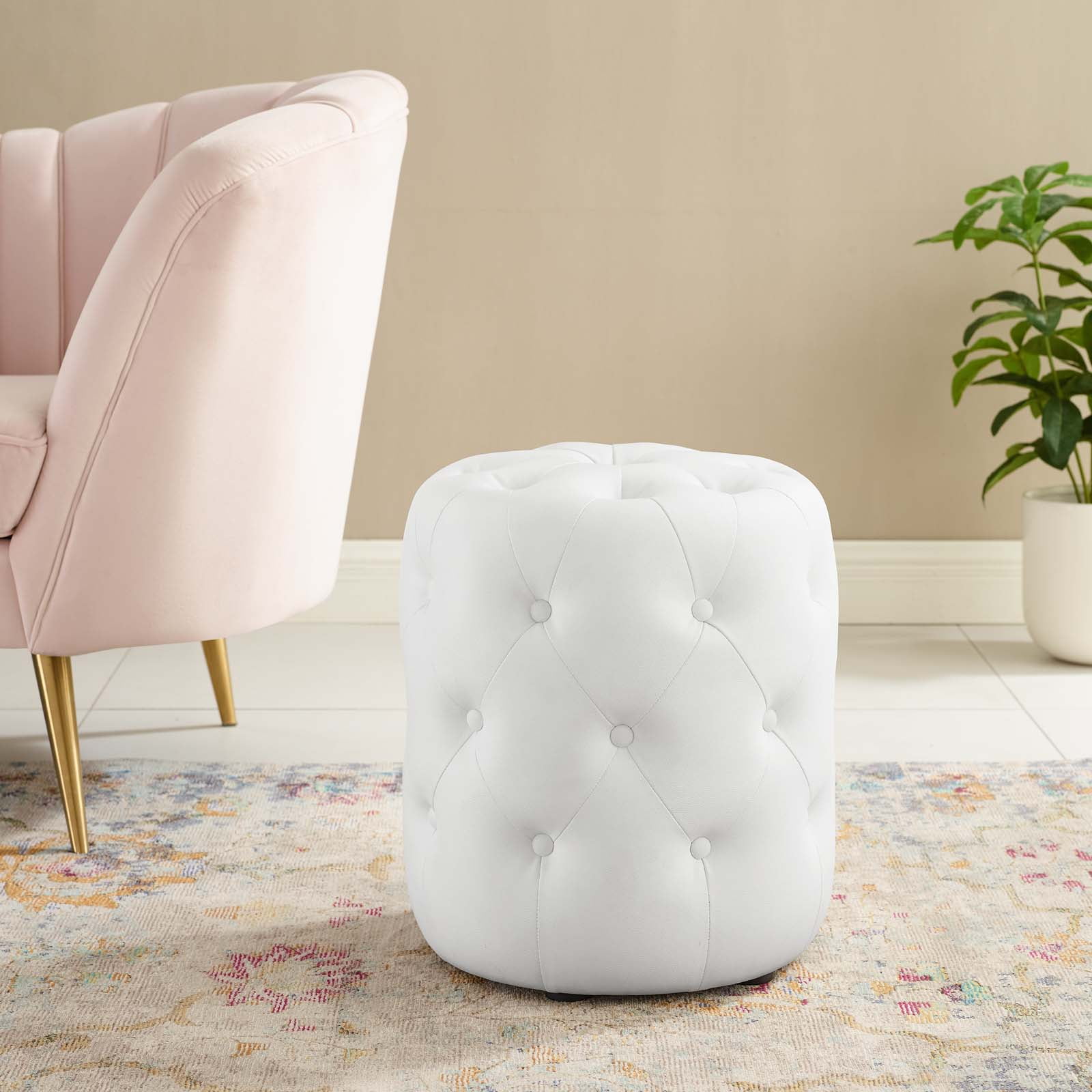 Anthem Tufted On Round Faux Leather, Round Leather Ottoman Chair