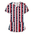 thumbnail image 3 of ZKIRBJV 4th Of July Scrub Tops for Women V Neck Flag Printed Plus Size Scrub Top Short Sleeve Stretch Working Uniform Medical Nursing Scrubs with Pockets Dark Blue M, 3 of 5