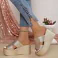 thumbnail image 6 of HomeDM Platform Sandals for Women Open Toe Wedge Sandals Slip On Slides Summer Casual Beach Sandals, Gold Size 6.5, 6 of 9