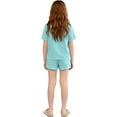 thumbnail image 4 of RKSTN Pyjama Fille Satin Col Rond Manches Courtes Haut de Pyjama avec Short Été Ensemble Deux Pièces (Vert, 9-10 Ans) Unisexe, 4 of 5