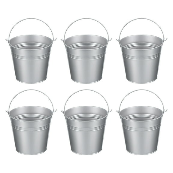 Uxcell 5.1"x4.7" Small Metal Buckets with Handle Mini Galvanized Bucket Colorful Easter Buckets Silver 6 Pcs