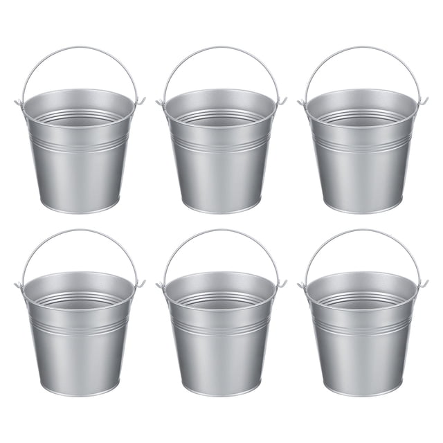 Cubos metálicos pequeños Uxcell con asa, cubo galvanizado mini, cubos de Pascua coloridos, plata 5.1"x4.7"