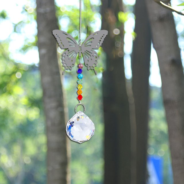 Colgante Mariposa Colgante de cristal de mariposa, cuentas de colores, decoración de araña colgante (A) Wdftyju Libre de BPA