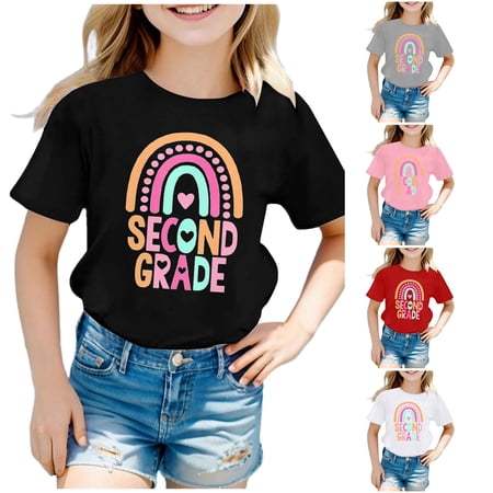 Gyujnb Casual Graphic Print Round Neck Short Sleeve Summer Daily Tee (Little Girls Big Girls) 3-4 Years