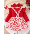 thumbnail image 4 of Suealasg Toddler Girls Valentines Day Outfits 3M 6M 9M 12M 18M Infant Girls Long Sleeve Romper +Bear Print Suspender Skirts +Headband 3Piece Casual Spring Clothing for Baby Girls, 4 of 9