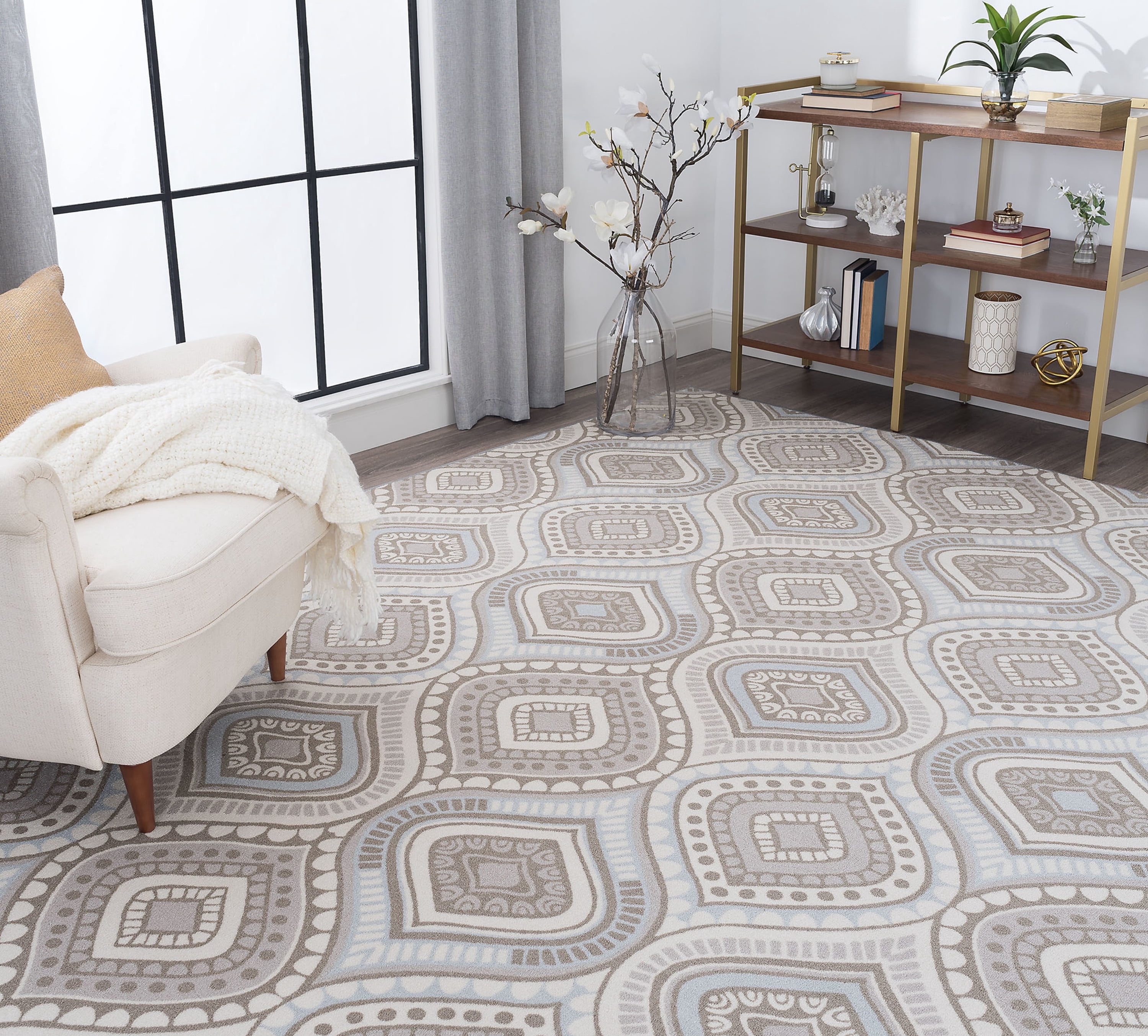Contemporary 8x10 Area Rug (7'10'' x 9'10'') Geometric Taupe, Gray Living Room Easy to Clean