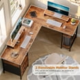 thumbnail image 3 of Furologee 66" Computer Desk, Adult Collection L-Shaped MultiFuntional Rustic Desk, Rustic Brown, 3 of 16