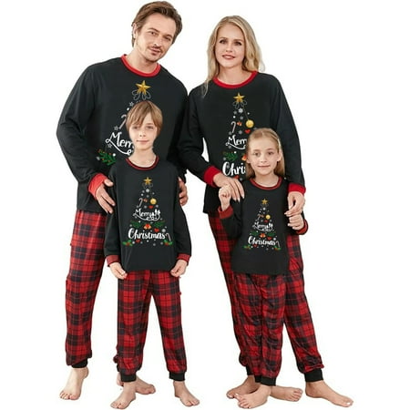

Christmas Pajamas for Family Matching PJ s Sets with Deer Long Sleeve Tee and Plaid Pants Loungewear with Pocket