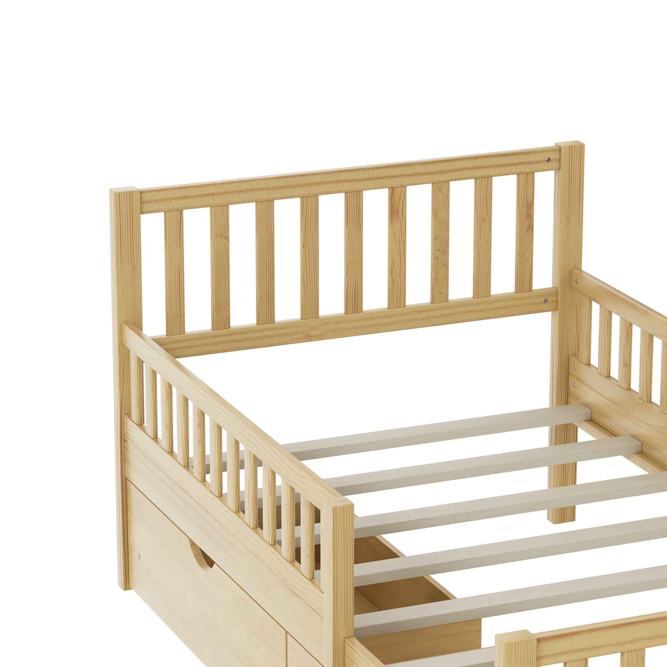 Noble House Twin Size Wood Platform Bed with Guardrails and 2 Storage Drawers, Natural