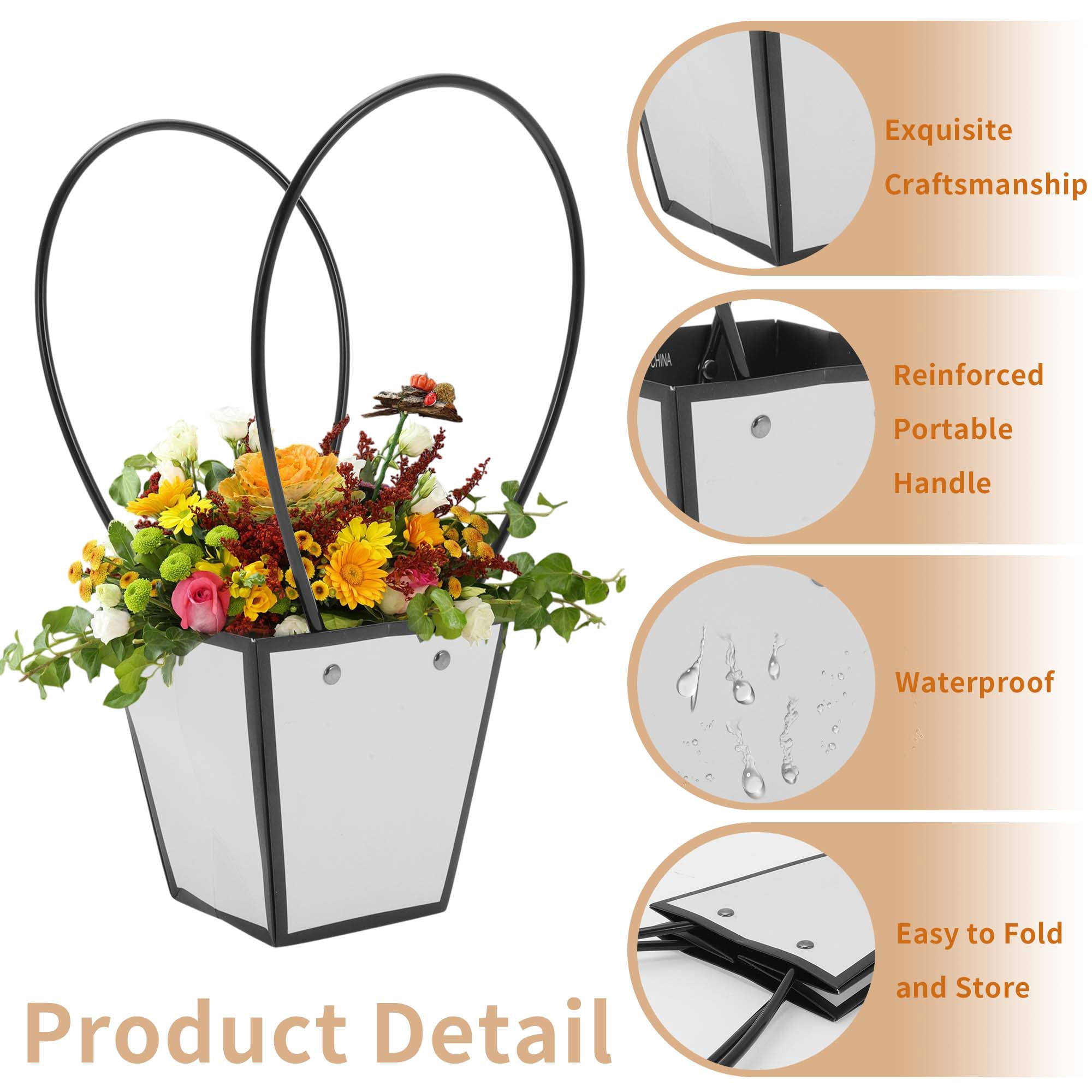Unique Bargains 10Pcs Floral Bags Bouquet Bag with Handle White 5.12" x 3.74" x 5.91"