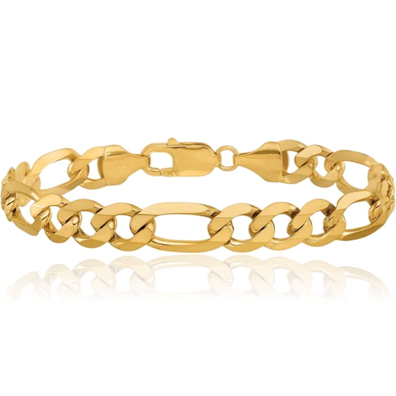 14K Solid Yellow Gold 8.5mm Figaro Link Chain Bracelet