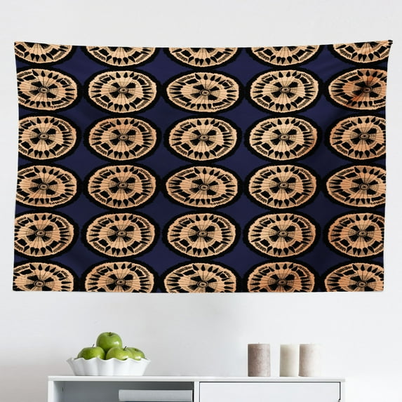 Floral Tapestry, Illustration of Symmetrical Colorful Cartoon Flowers Arrangement Pattern, Fabric Wall Hanging Decor for Bedroom Living Room Dorm, 2 Sizes, Dark Indigo Multicolor, by Ambesonne