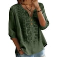 thumbnail image 4 of MSJUHEG 3/4 Sleeve Linen Tops for Women Cotton Linen Women's Linen Shirt Womens Linen Shirts for Summer Linen Button Down Shirt Plus Size Linen Tops Cotton Blouses for Women Peasant Blouse Green 2XL, 4 of 9