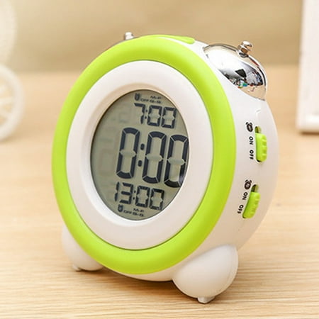 Raindrops 1pc LED Light Electronic Alarm Mute Clock Simple Stereo Loud Clock without Battery for Kids Child (Light Green)