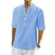 thumbnail image 1 of Camisas de lino para hombre, de manga corta, informales, de algodón, con botones, estilo henley, para playa, de verano, corte regular, 1 of 5