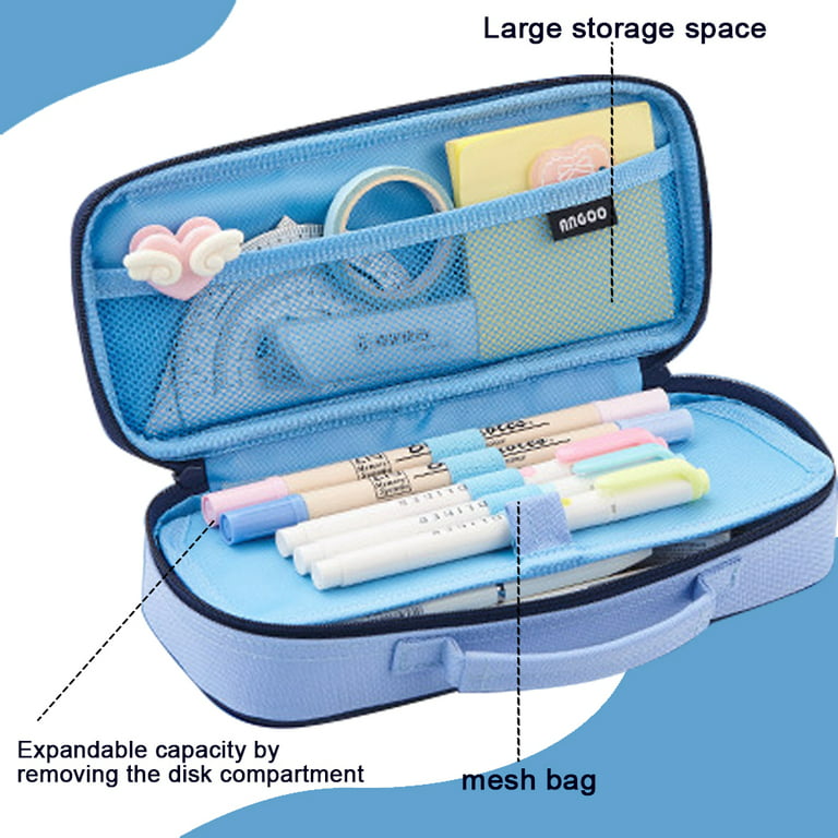 Pencil Case Big Capacity for Girl Boy Cue Shark Blue Ocean Student Pencil  bag Cute Cartoon Pen Pouch Large Stationery 3 Compartments Zippers  Organizer
