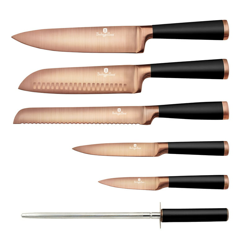 7-Piece Knife Set w/ Wooden Stand Black Rose Gold Collection 
