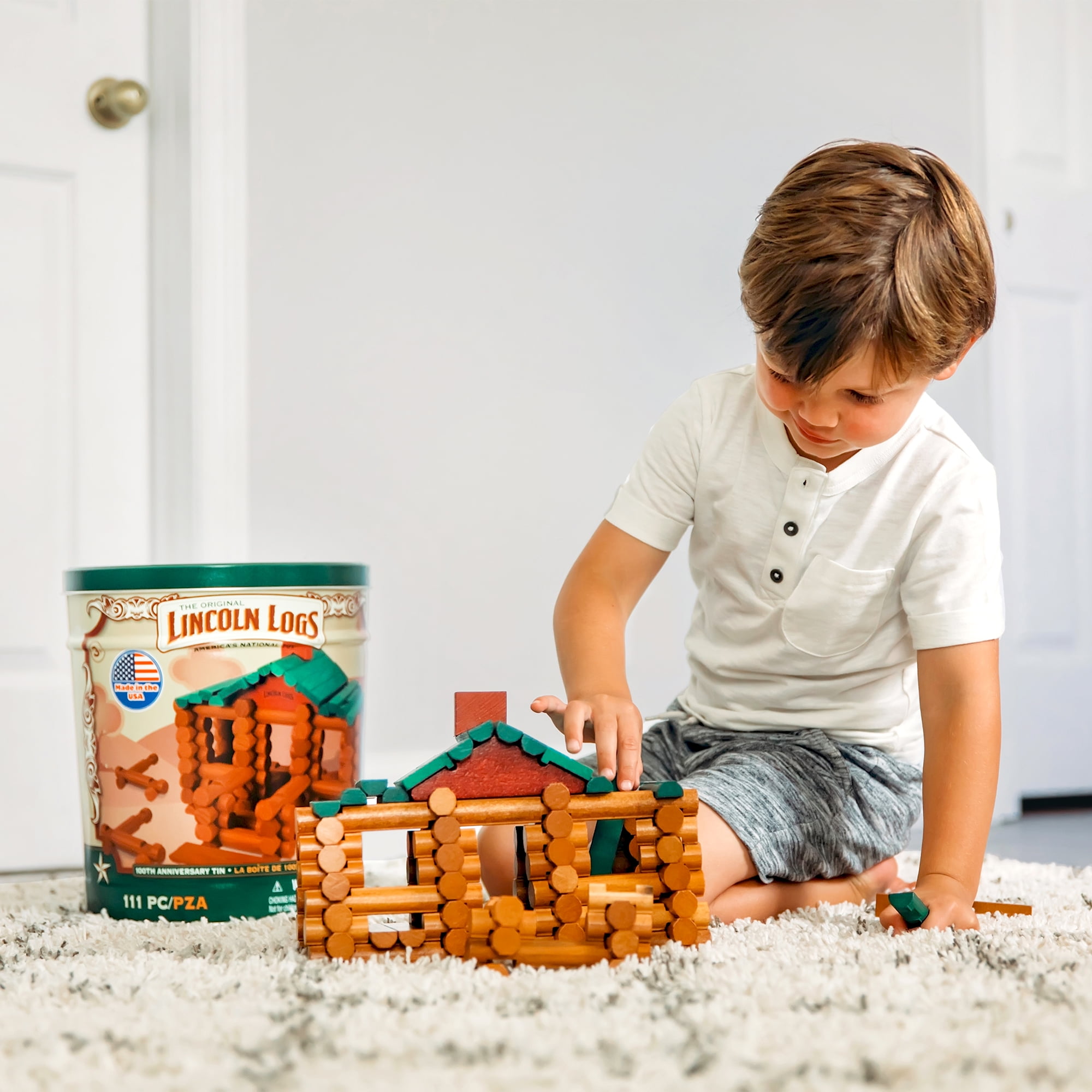 Lincoln Logs –100Th Anniversary Tin-111 Pieces-Real Wood Building Blocks Kit 