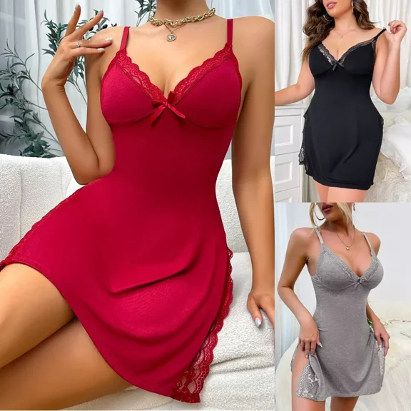 Moonbay 3pc Sexy Lingerie for Women Nightgowns Lace Sleepwear Underwear Home Nightdress Skirt Side Slits M