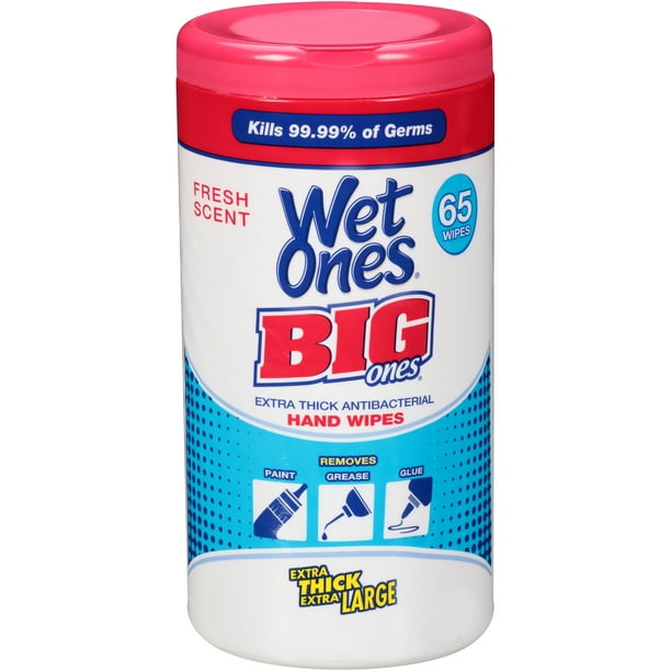Wet Ones Big Ones Antibacterial Hand Wipes Canister, Fresh, 65 Ct
