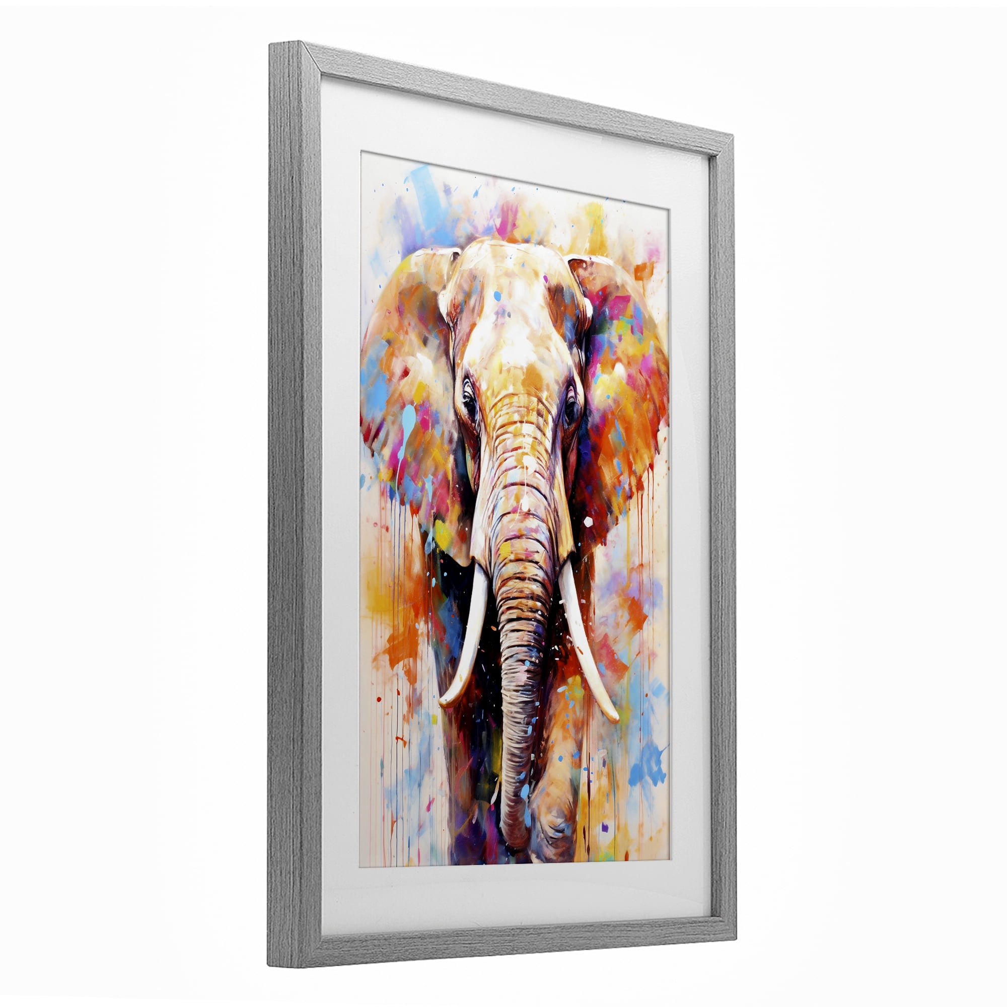 Stupell Industries Wild Elephant Bull Gray Framed Print Under Glass, design by Ray Powers