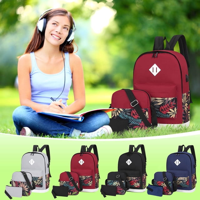 Conjunto de 3 piezas de mochila informal de moda - Tejido suave, bolso de viaje multicolor con bandolera y bolso de mano - Mochila de 42x32x18cm, bandolera de 23x20x5cm, bolso tote de 18x10x2cm
