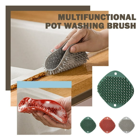 AZXY 3pc Kitchen Brush for Dishes,Dish Brush,Scrub Brushes for Cleaning Dishes,3-Piece Multi-Purpose Kitchen Brush Set: Pot Scrubber, Dish Brush, Silicone Scraper Multicolor