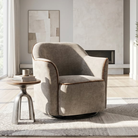 Euroco 360° Swivel Accent Chair, Chenille Upholstered Barrel Chair with Flared Arms, Modern Reading Armchair for Living Room, Bedroom and Office,Grey