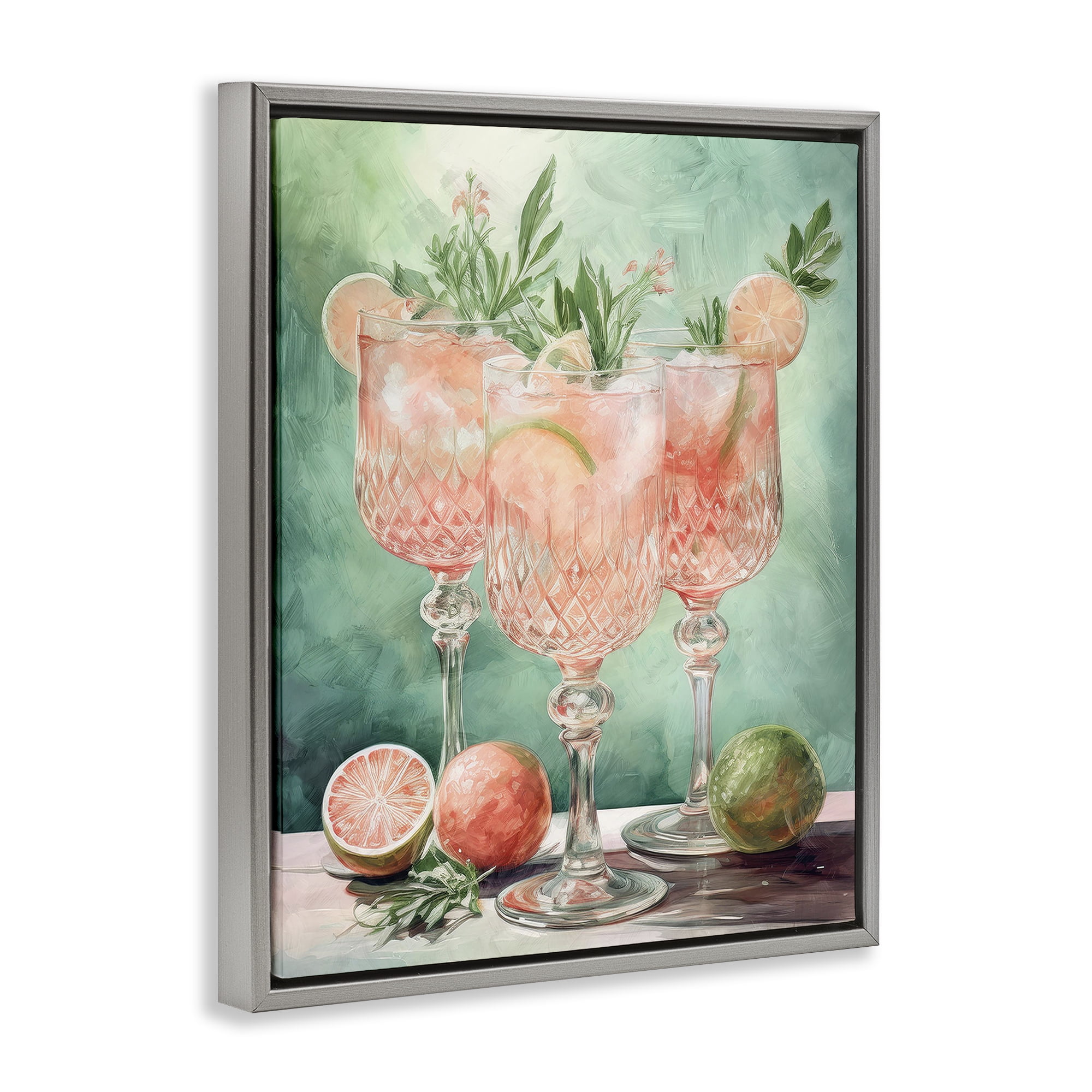 Stupell Industries Pastel Grapefruit Cocktails Food & Beverage Painting Gray Floater Framed Canvas Art Print Wall Art, 17 x 21