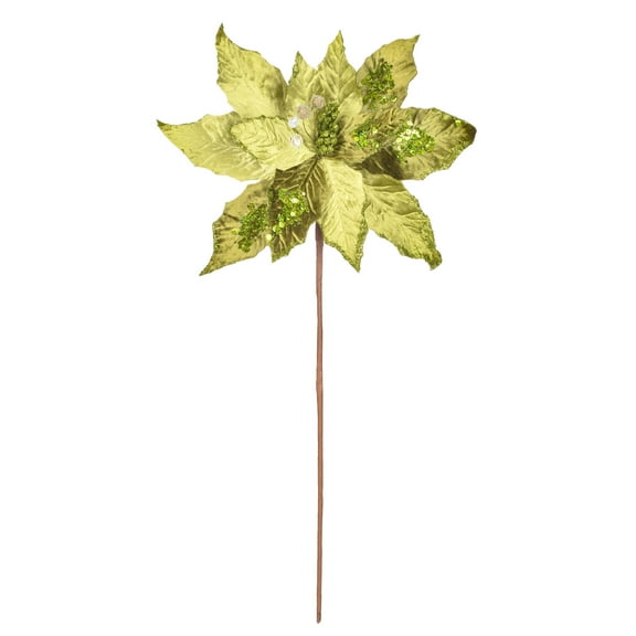 Vickerman 17" Artificial Lime Poinsettia Christmas Stem,12" Flower, 3 per bag