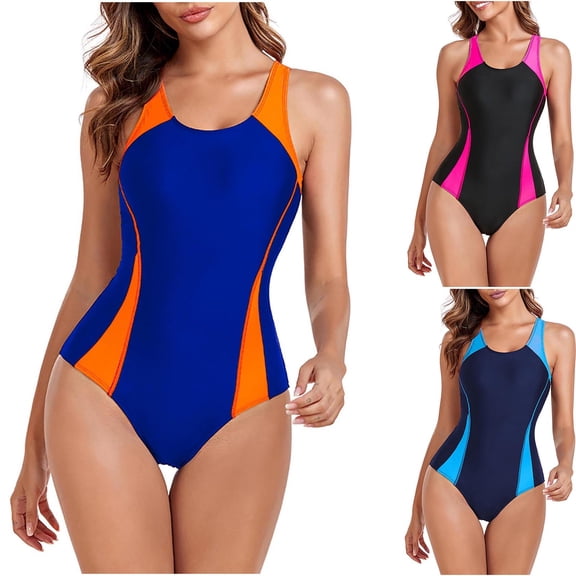 Lcziwo Sports Swimwear for Women Boyleg Soft One Piece Swimsuit Colorblock Sleeveless Racerback Bathing Suit Hot Pink,XXL