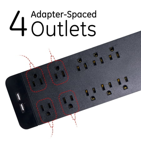 GE - UltraPro 10-Outlet/2-USB Surge Protector - Black