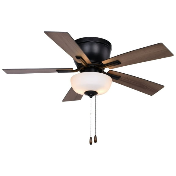 Vaxcel Lisbon 42-in. Black and Hickory Flush Mount Hugger Ceiling Fan with LED Light Kit and Pull Chain